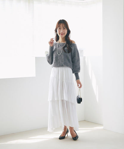 【miki監修】毛絨羊毛羊絨混紡一字肩針織衫