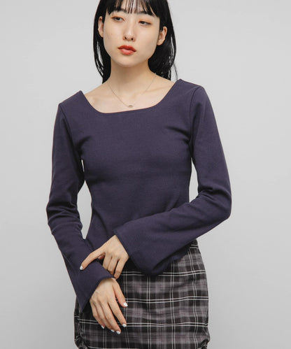 背部開口帶胸墊長袖T恤