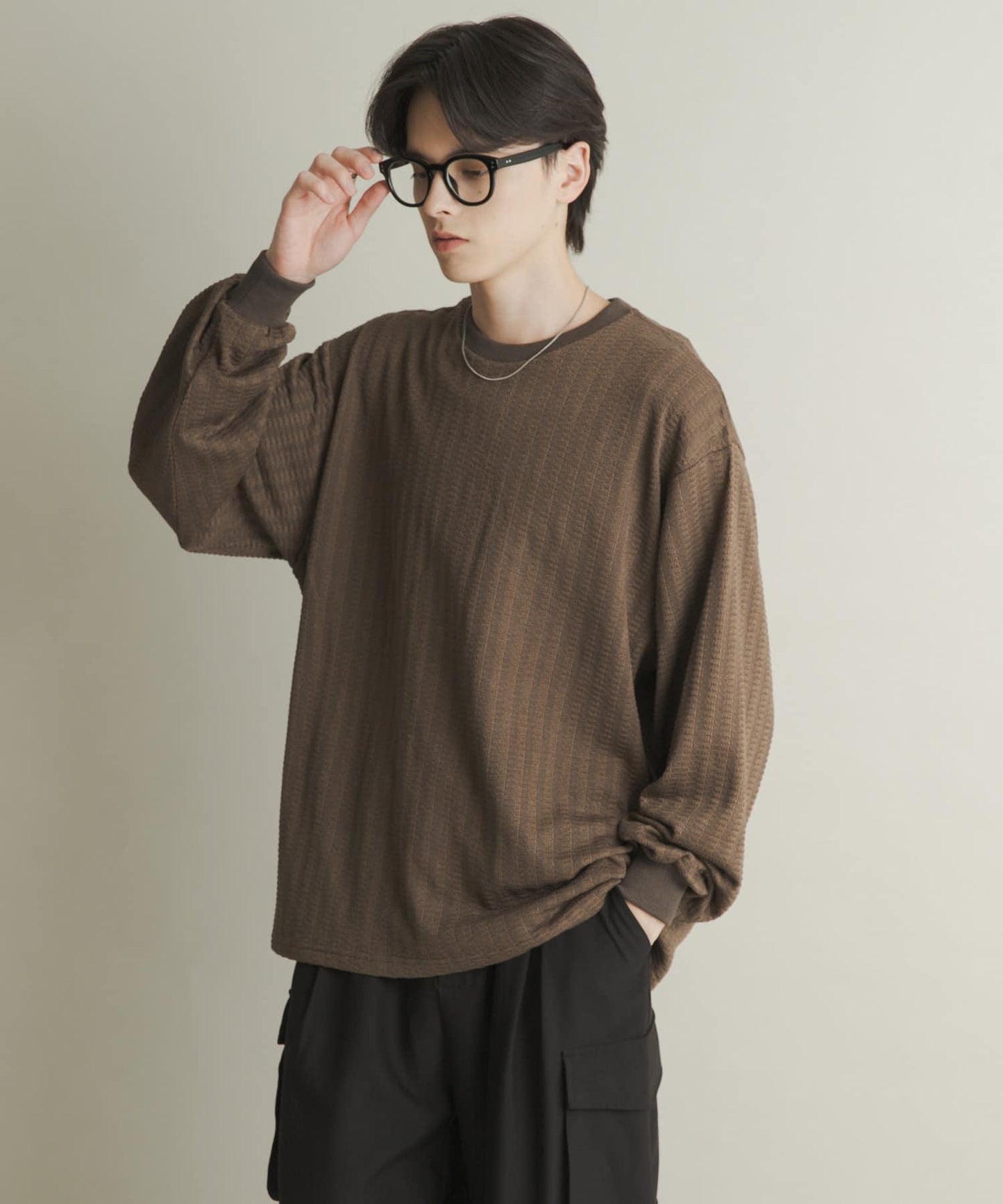 輕質華夫格圓領長袖T恤