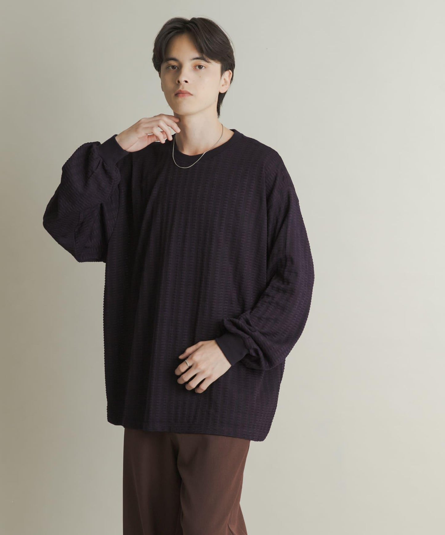 輕質華夫格圓領長袖T恤