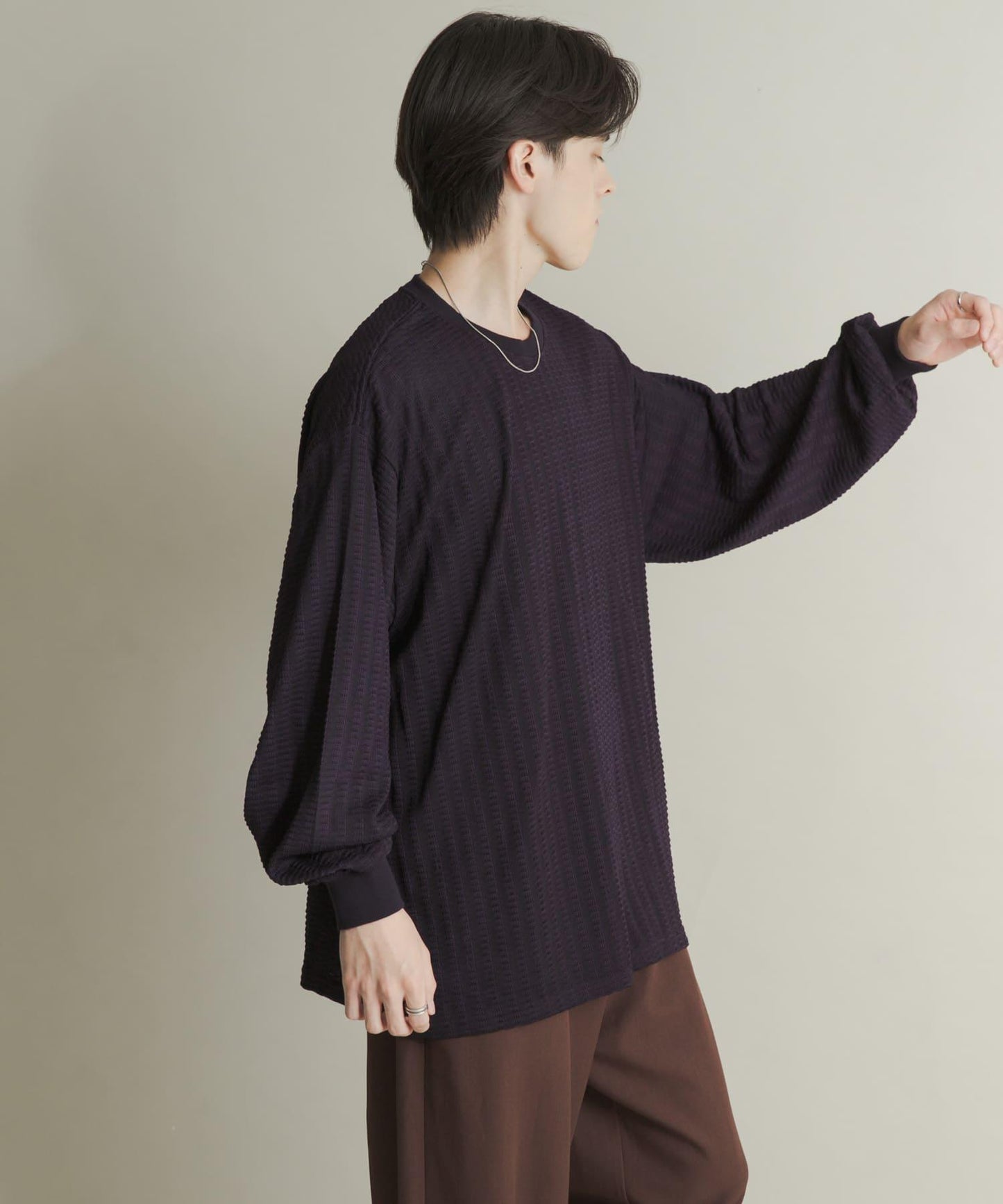 輕質華夫格圓領長袖T恤