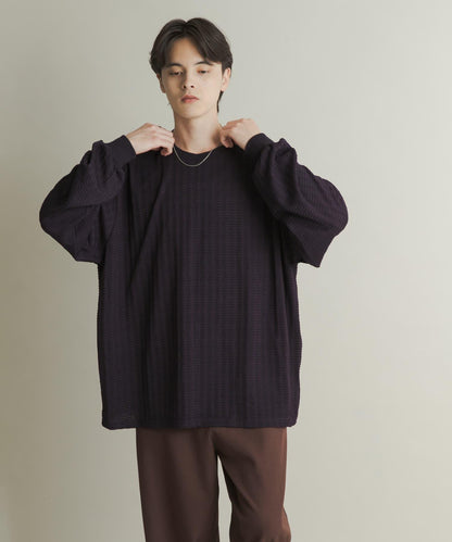 輕質華夫格圓領長袖T恤