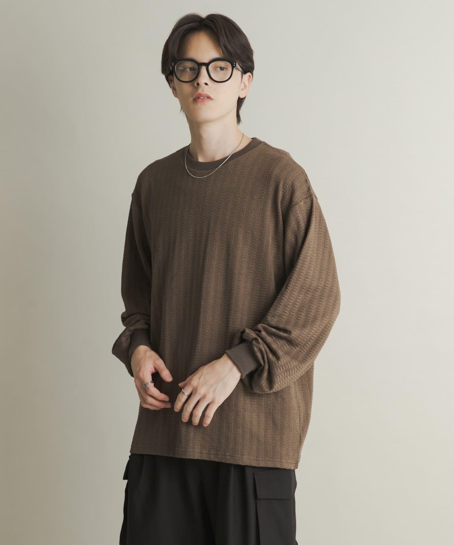 輕質華夫格圓領長袖T恤