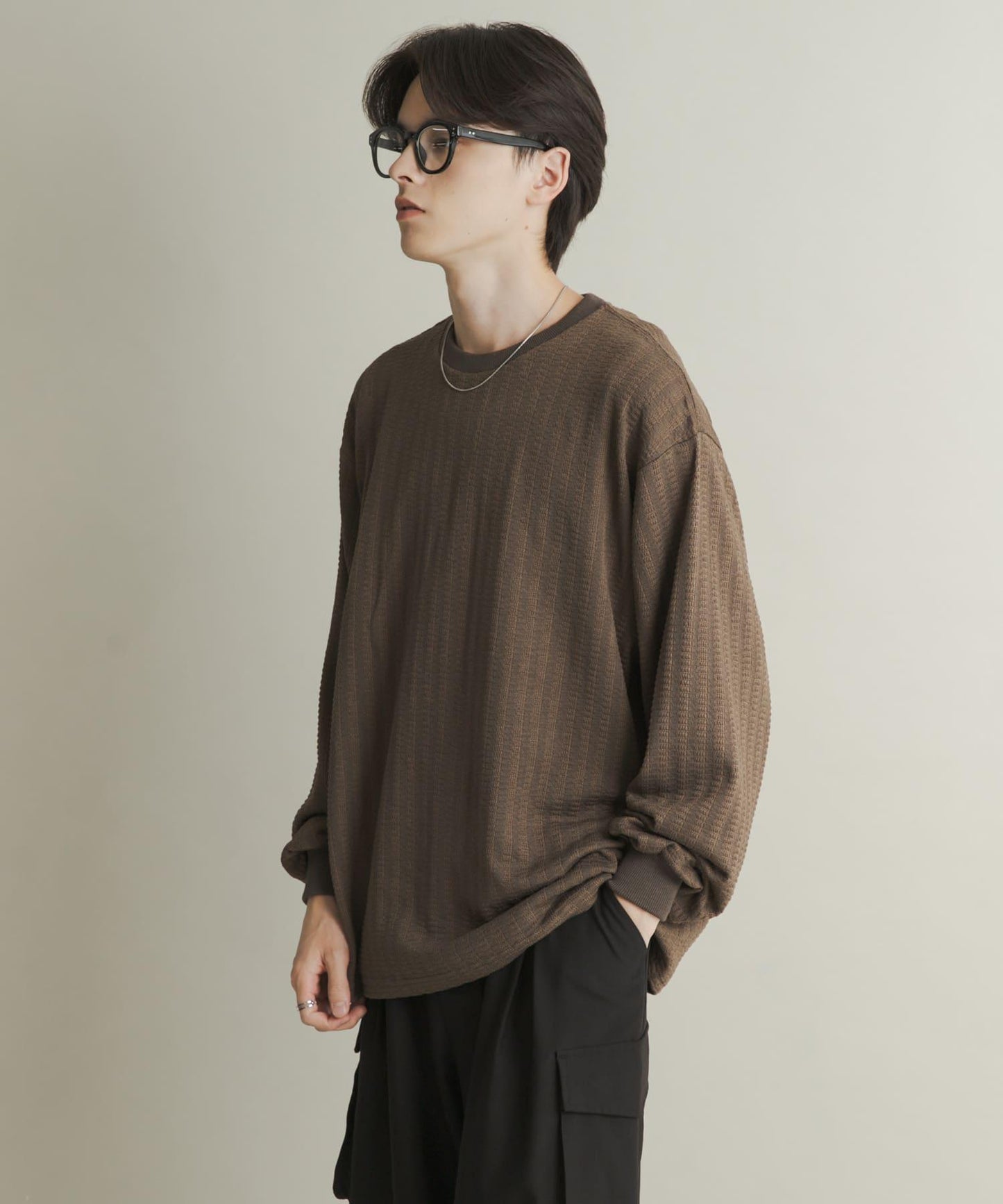 輕質華夫格圓領長袖T恤