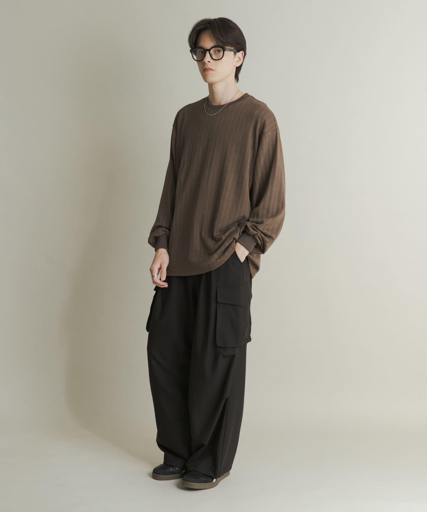 輕質華夫格圓領長袖T恤