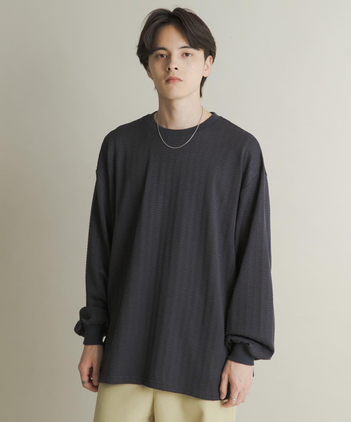 輕質華夫格圓領長袖T恤