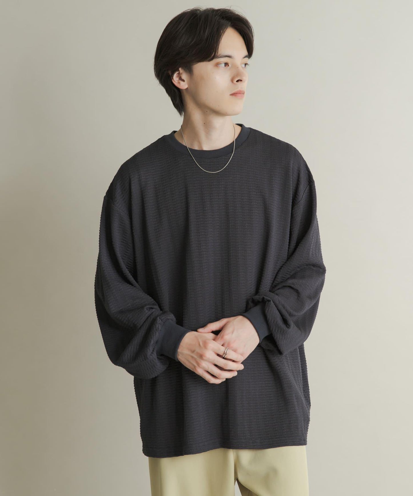 輕質華夫格圓領長袖T恤