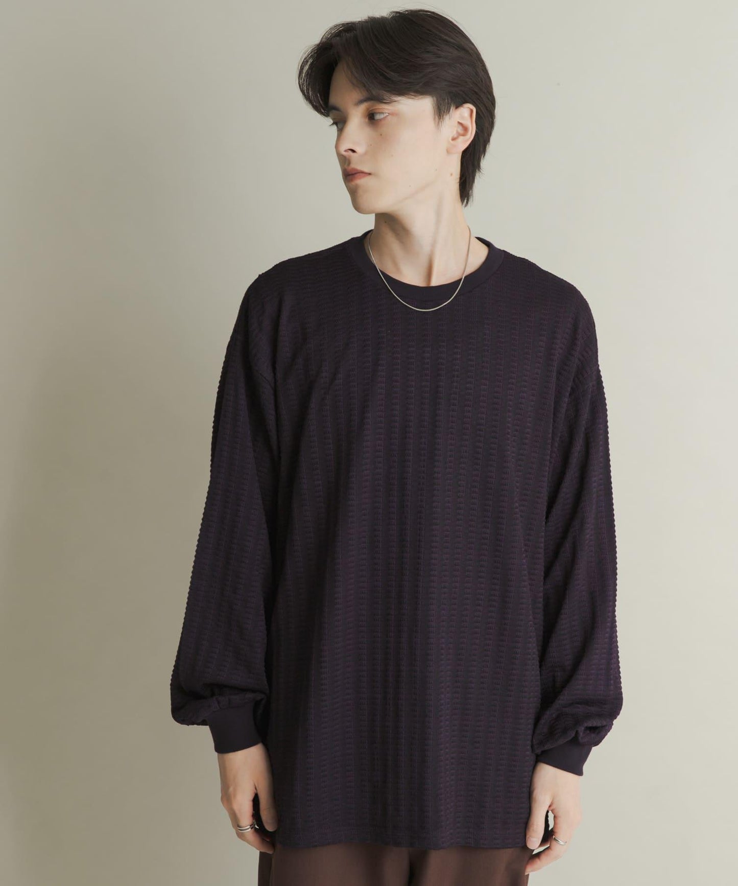 輕質華夫格圓領長袖T恤