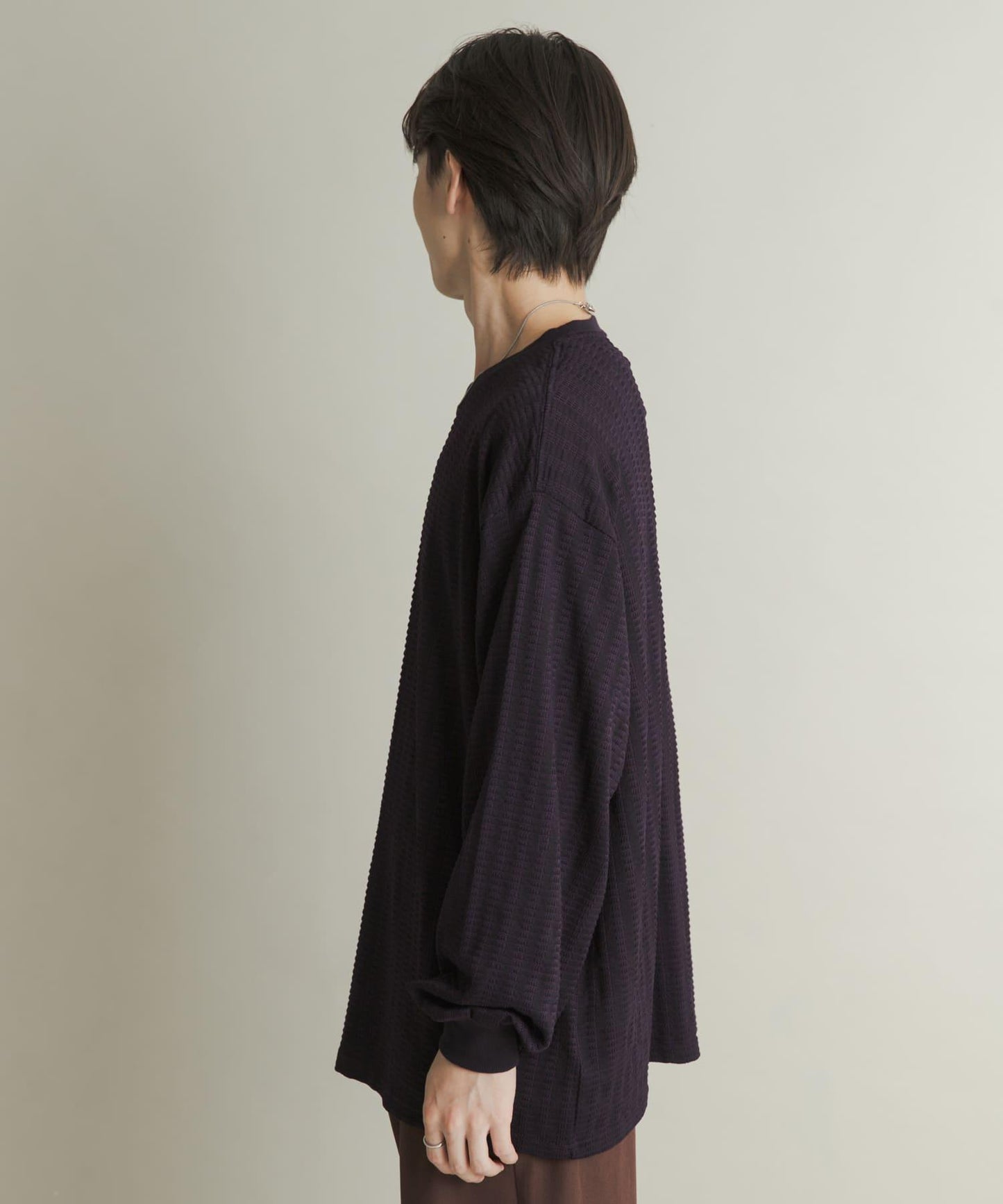 輕質華夫格圓領長袖T恤