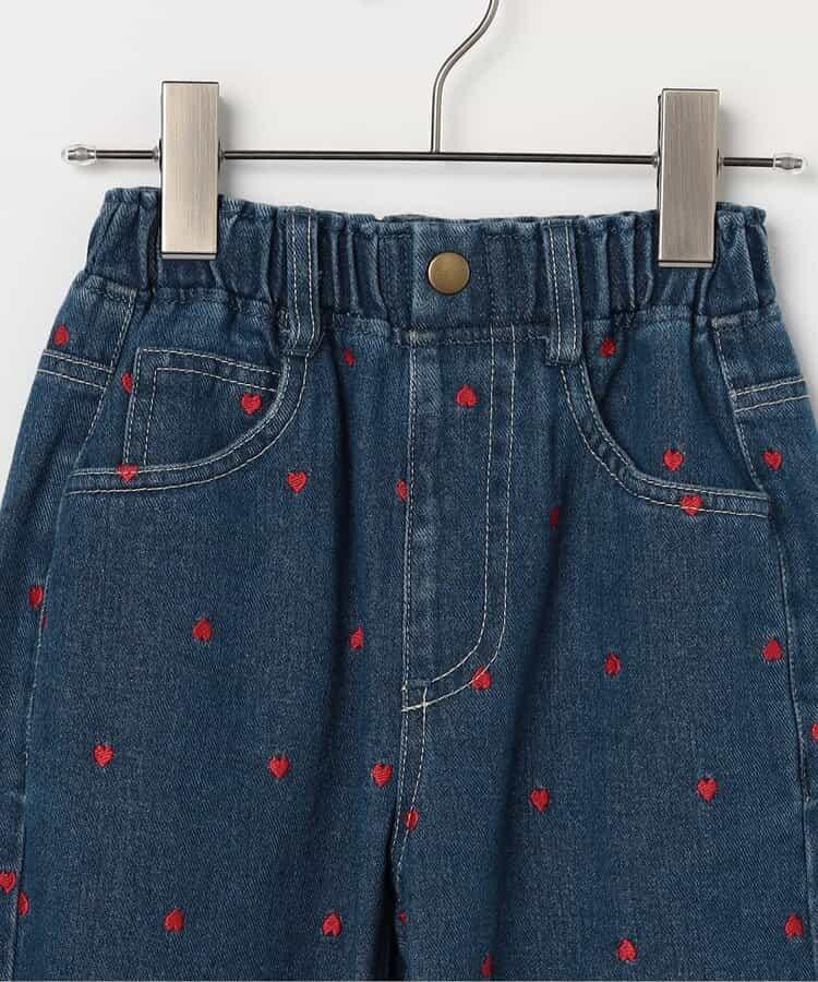 愛心刺繡寬鬆直筒牛仔褲