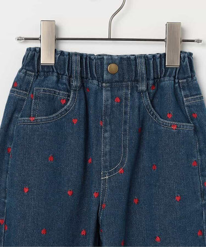 愛心刺繡寬鬆直筒牛仔褲