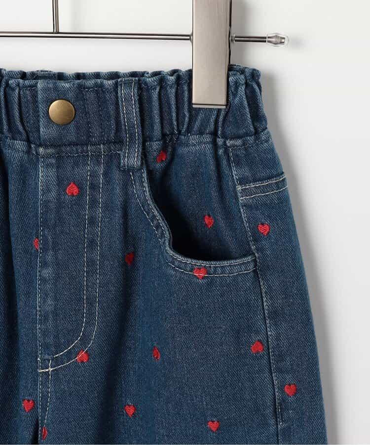 愛心刺繡寬鬆直筒牛仔褲