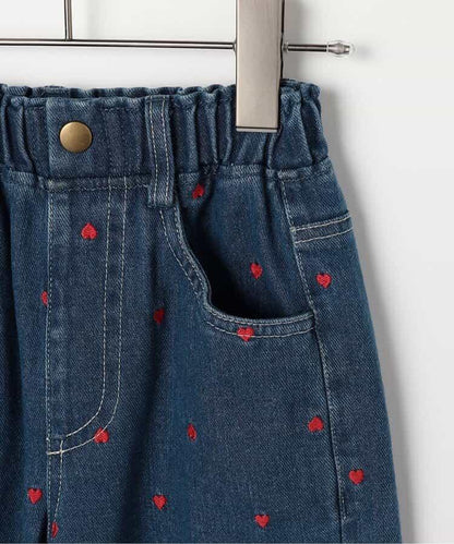 愛心刺繡寬鬆直筒牛仔褲