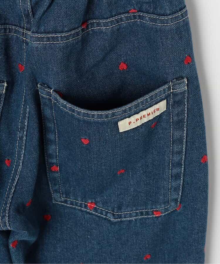 愛心刺繡寬鬆直筒牛仔褲