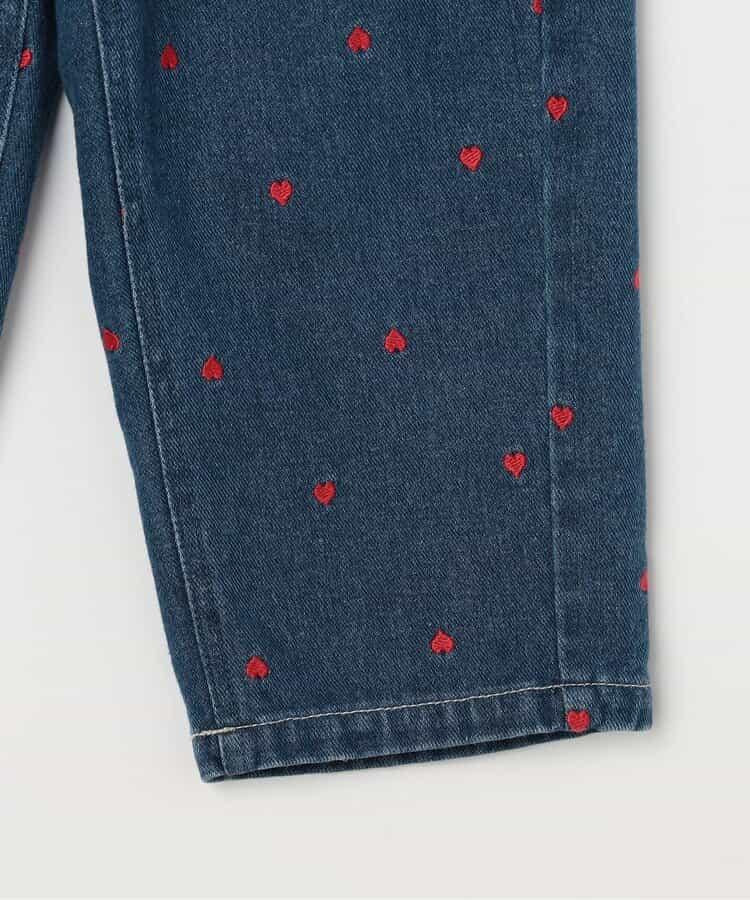 愛心刺繡寬鬆直筒牛仔褲