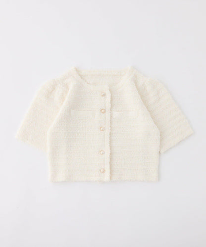 金色紐扣短袖仿呢料開衫