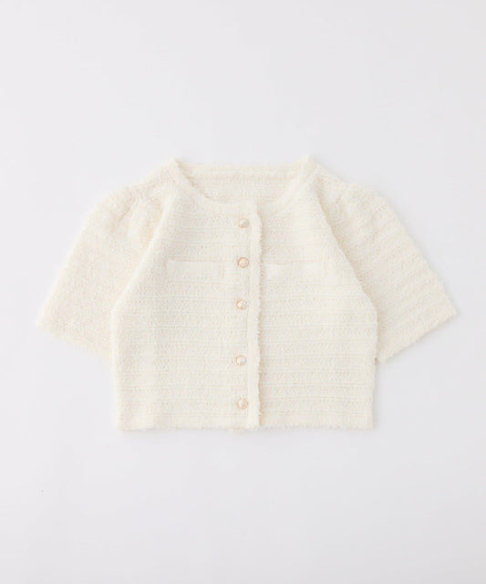 金色紐扣短袖仿呢料開衫