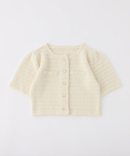 金色紐扣短袖仿呢料開衫