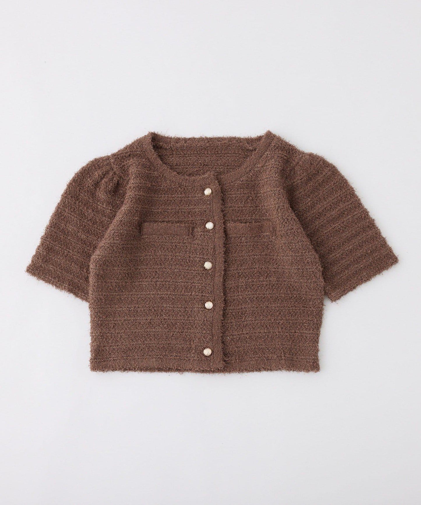 金色紐扣短袖仿呢料開衫