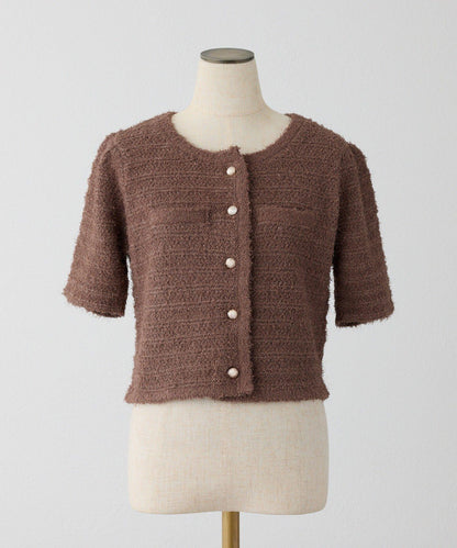 金色紐扣短袖仿呢料開衫