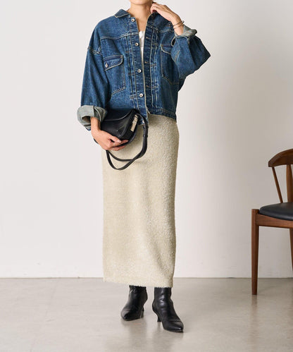 【SHENERY】亮絲長毛修身半身裙