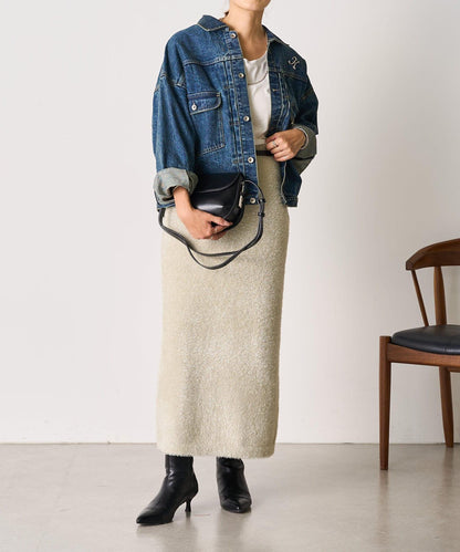 【SHENERY】亮絲長毛修身半身裙