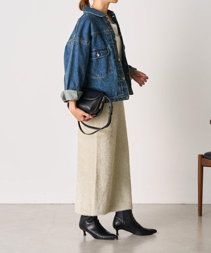 【SHENERY】亮絲長毛修身半身裙