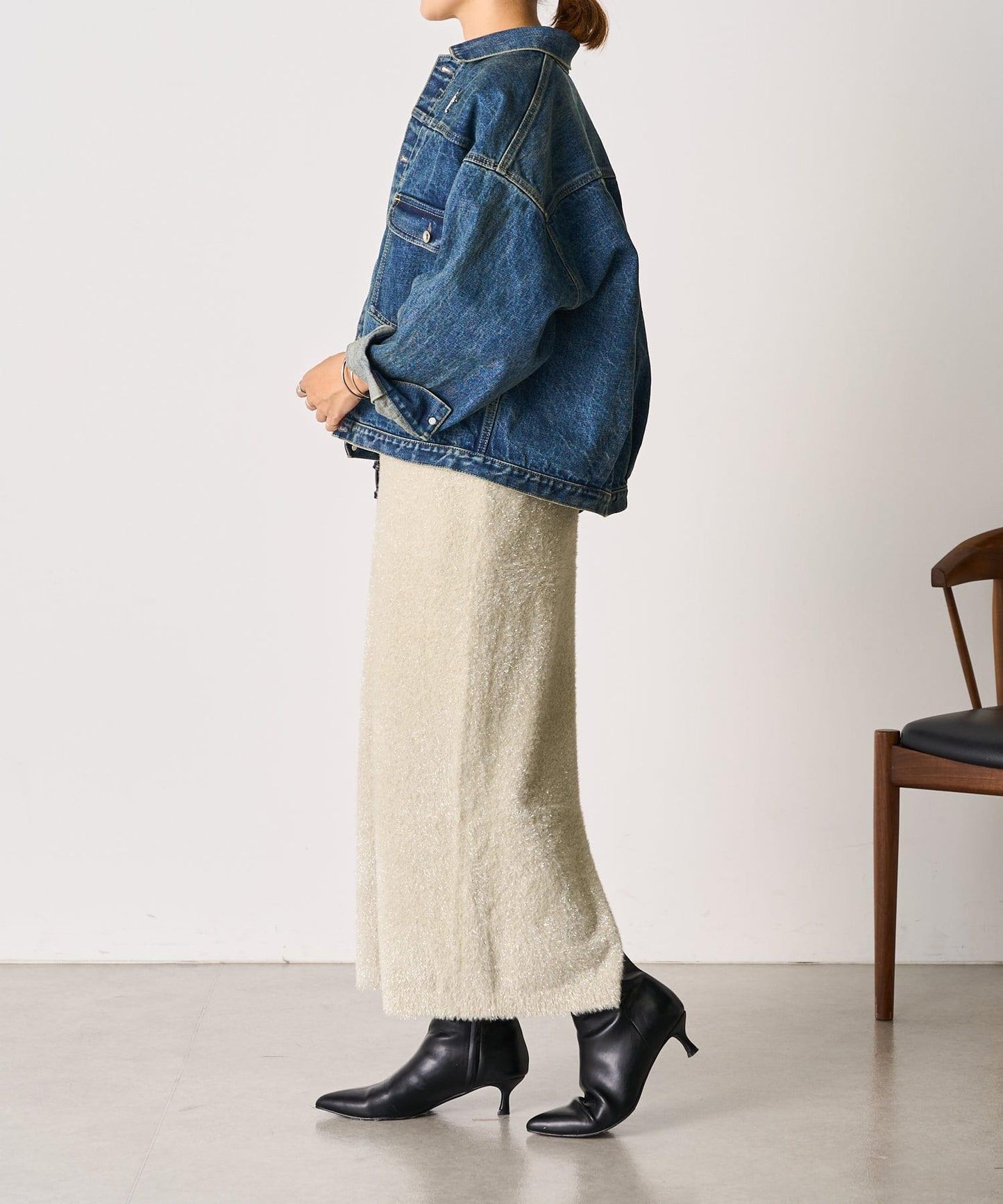 【SHENERY】亮絲長毛修身半身裙