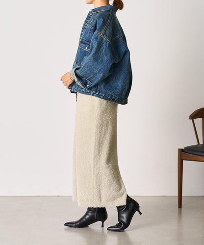 【SHENERY】亮絲長毛修身半身裙