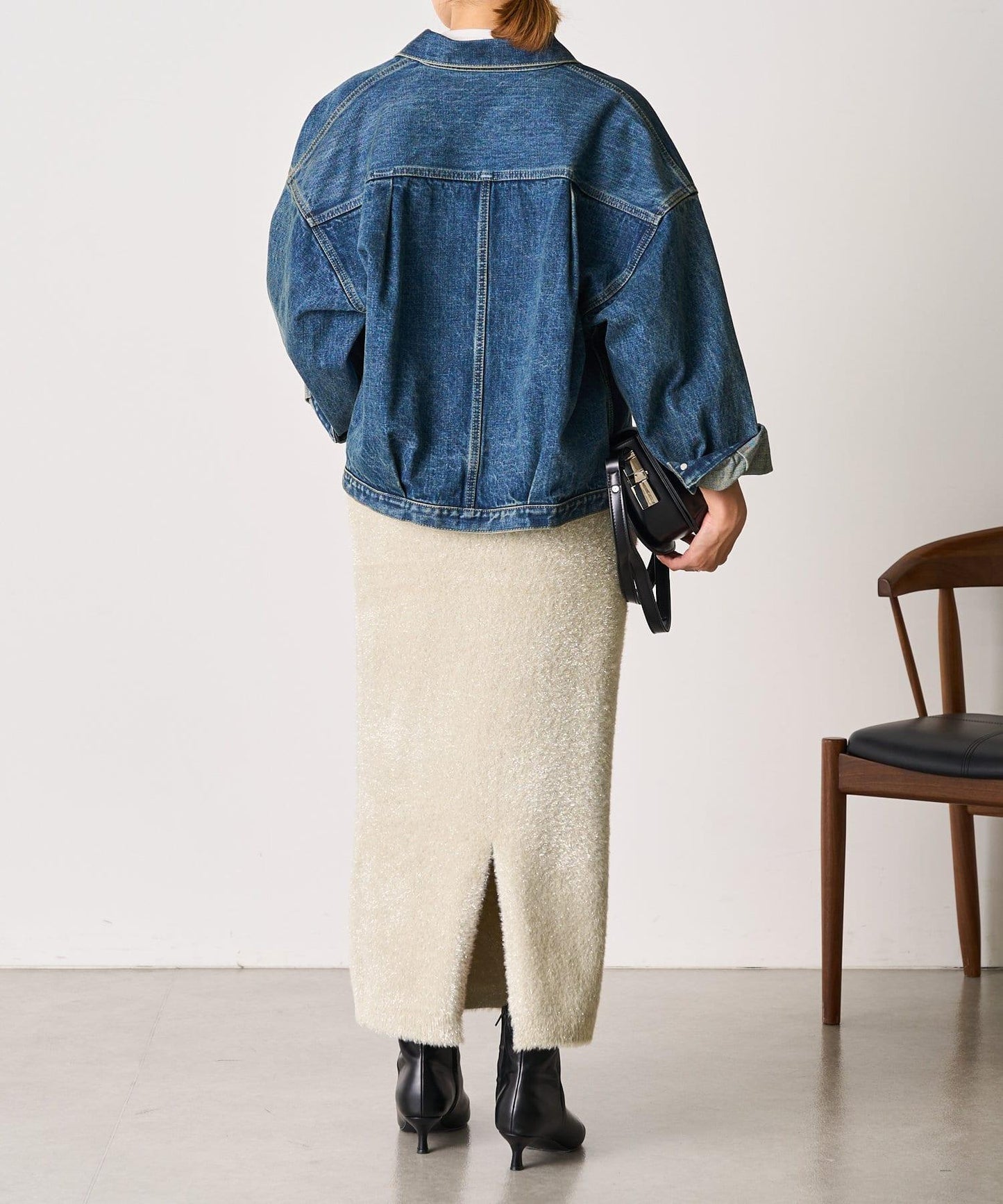 【SHENERY】亮絲長毛修身半身裙