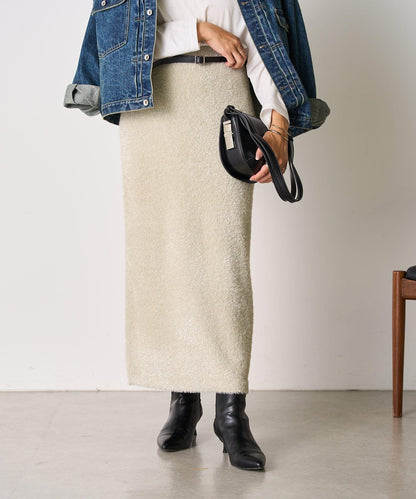 【SHENERY】亮絲長毛修身半身裙