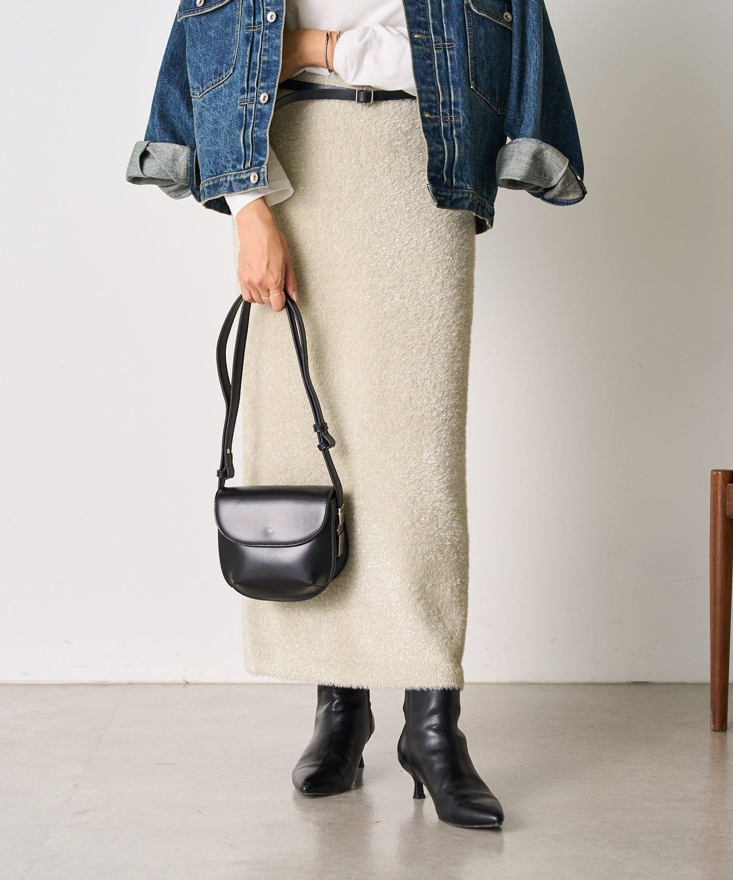 【SHENERY】亮絲長毛修身半身裙