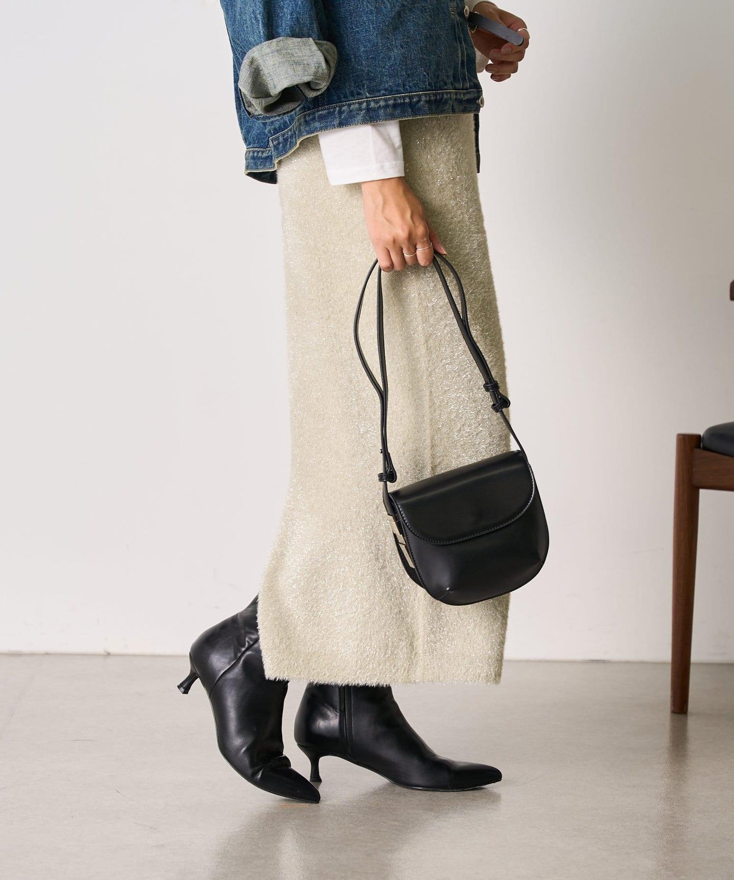 【SHENERY】亮絲長毛修身半身裙