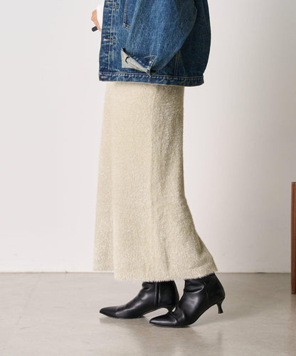【SHENERY】亮絲長毛修身半身裙