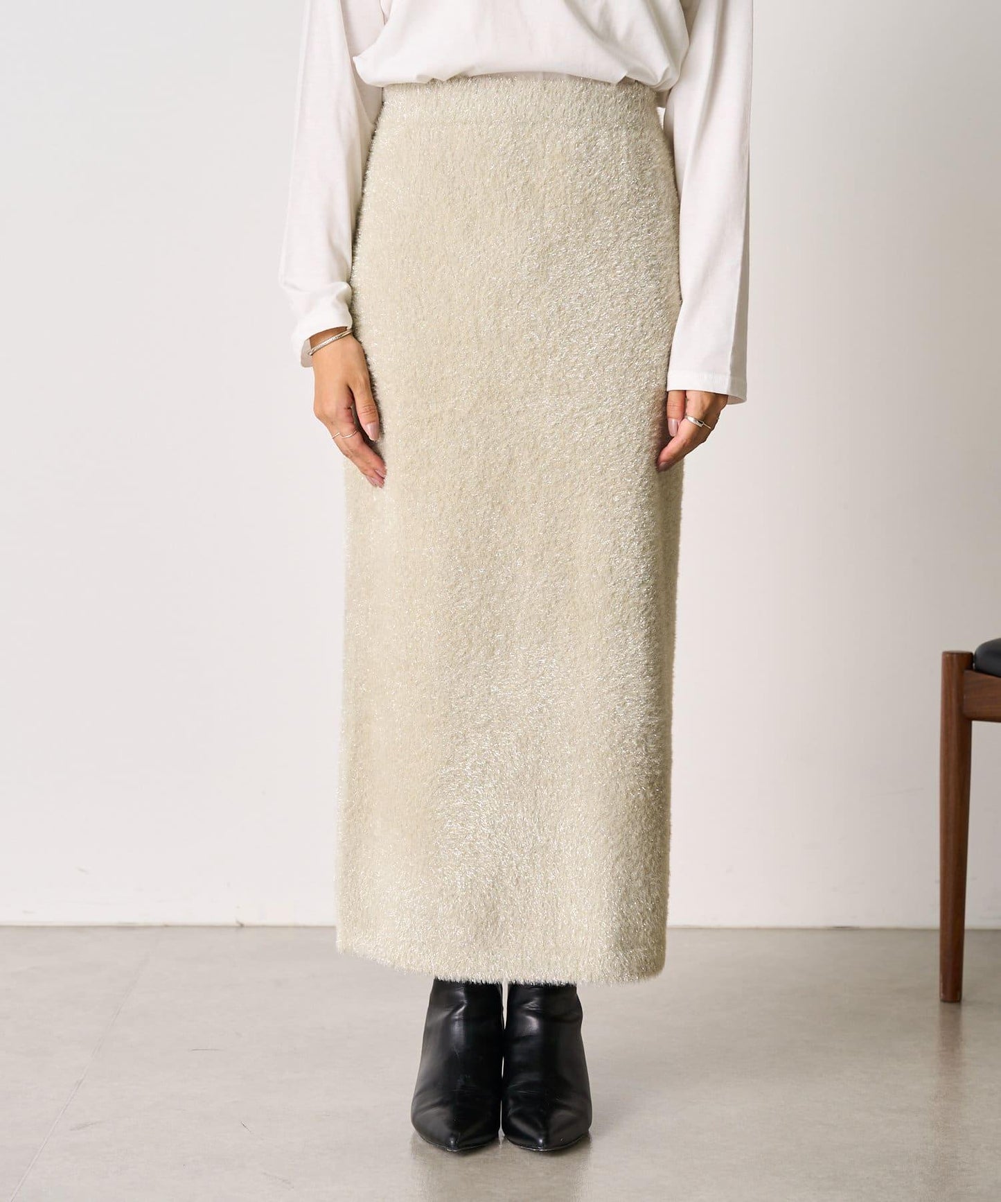 【SHENERY】亮絲長毛修身半身裙