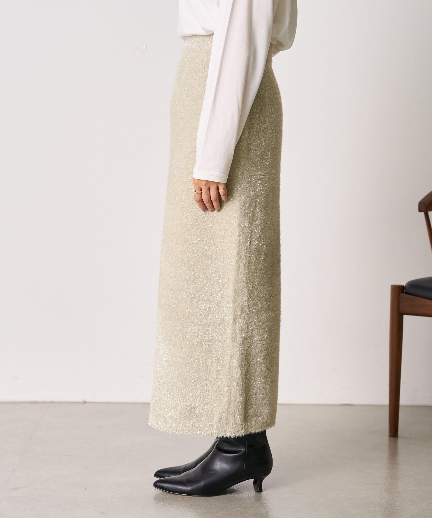 【SHENERY】亮絲長毛修身半身裙