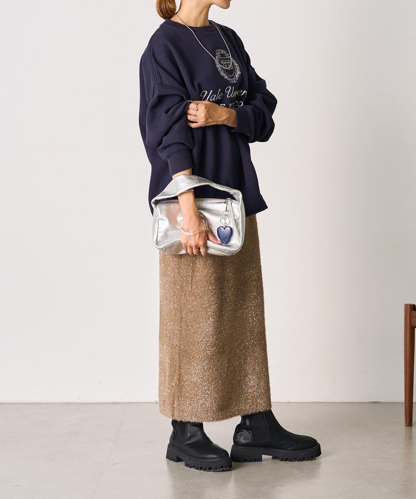 【SHENERY】亮絲長毛修身半身裙