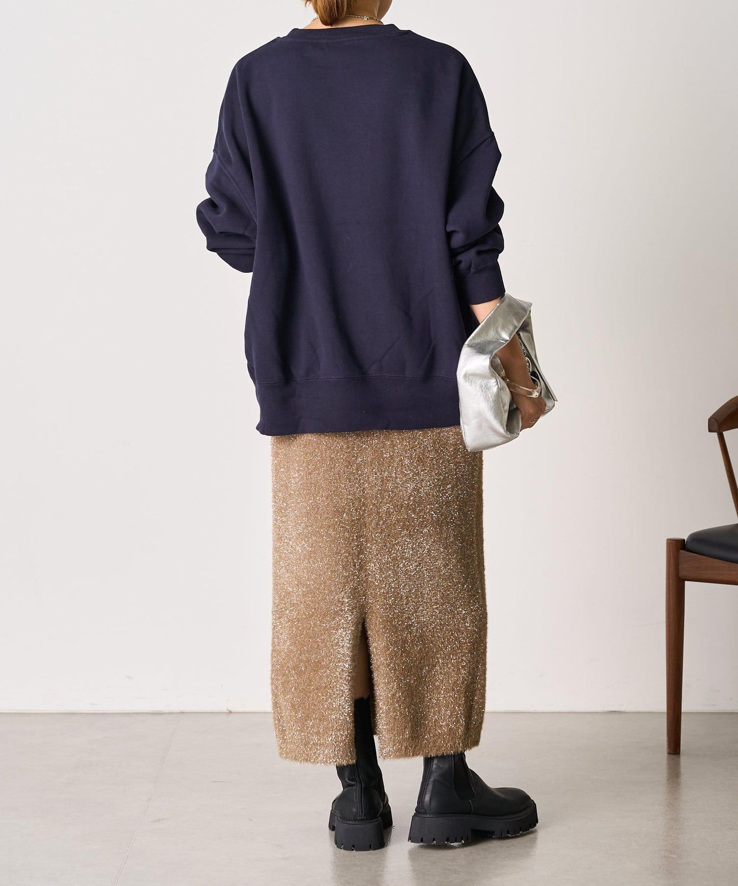 【SHENERY】亮絲長毛修身半身裙