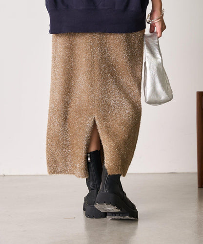 【SHENERY】亮絲長毛修身半身裙