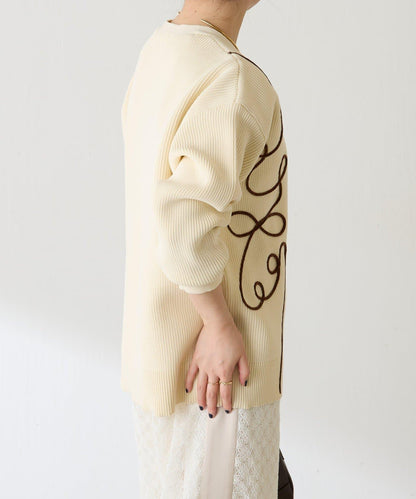 鏤空刺繡深V領針織衫