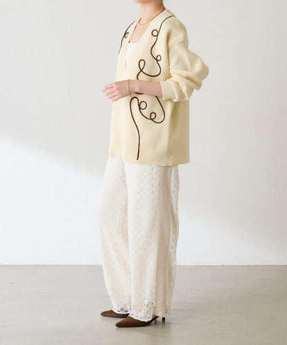 鏤空刺繡深V領針織衫