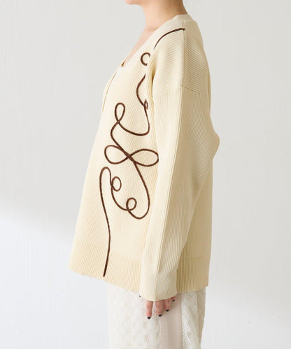 鏤空刺繡深V領針織衫