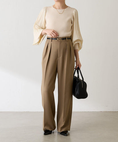 袖部百褶修身針織衫