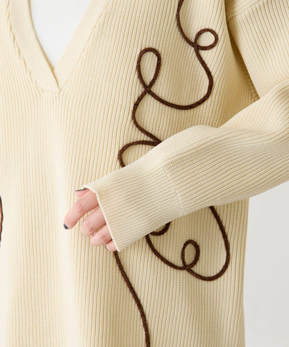 鏤空刺繡深V領針織衫