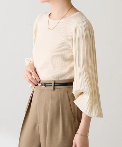 袖部百褶修身針織衫