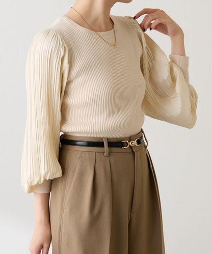 袖部百褶修身針織衫
