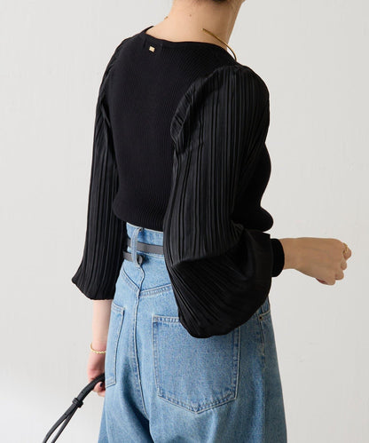 袖部百褶修身針織衫