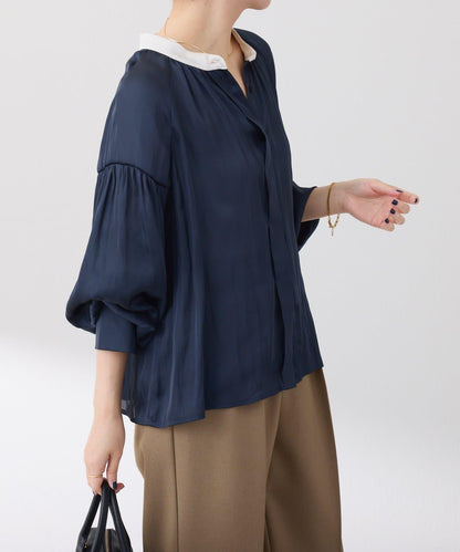 拼色緞面襯衫/禮服