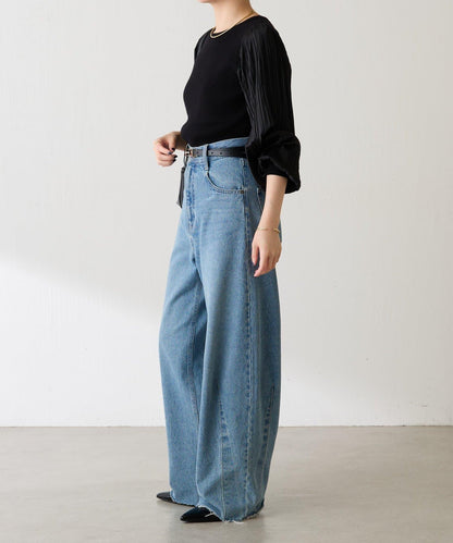 袖部百褶修身針織衫