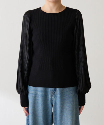 袖部百褶修身針織衫